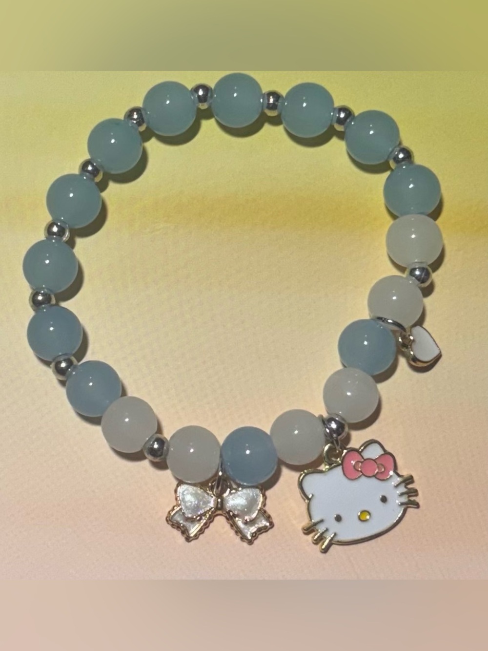 Hello Kitty Pale Blue & White Beaded Bracelet with Enamel Charm